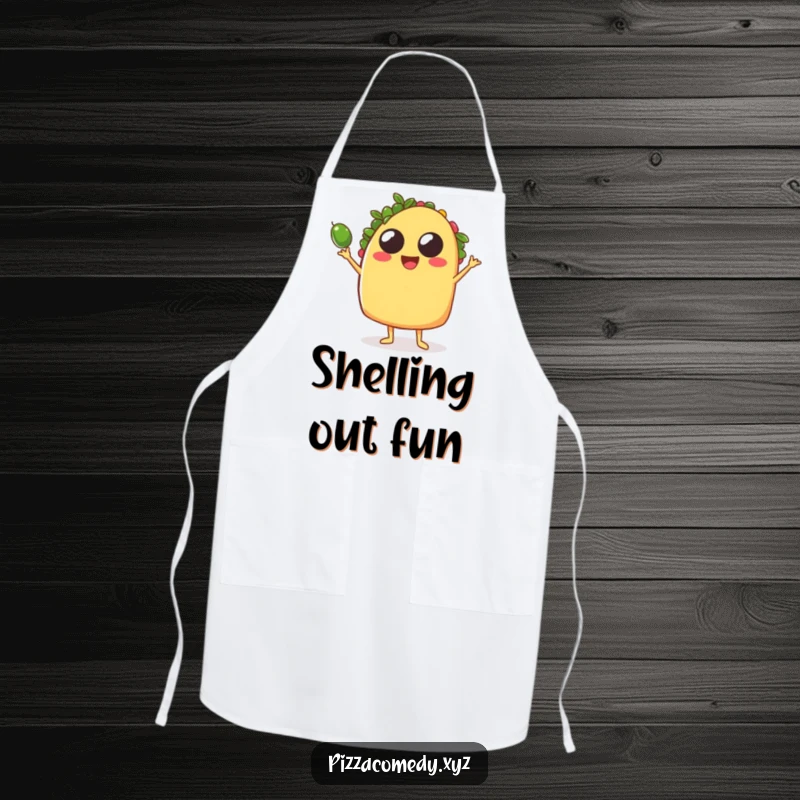 Funny Taco Apron: A festive apron featuring a taco juggling olives, a fun kitchen funny gift.