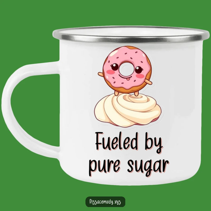 Funny Doughnut Leap Camping Mug: Durable Smiling Pastry Over Cream, Outdoor Humor, Perfect Funny Gift