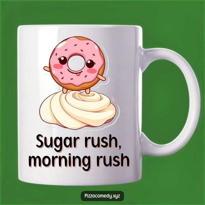 Funny Doughnut Leap Mug: Adorable Smiling Pastry Jumping Over Cream Swirl, Perfect Funny Gift