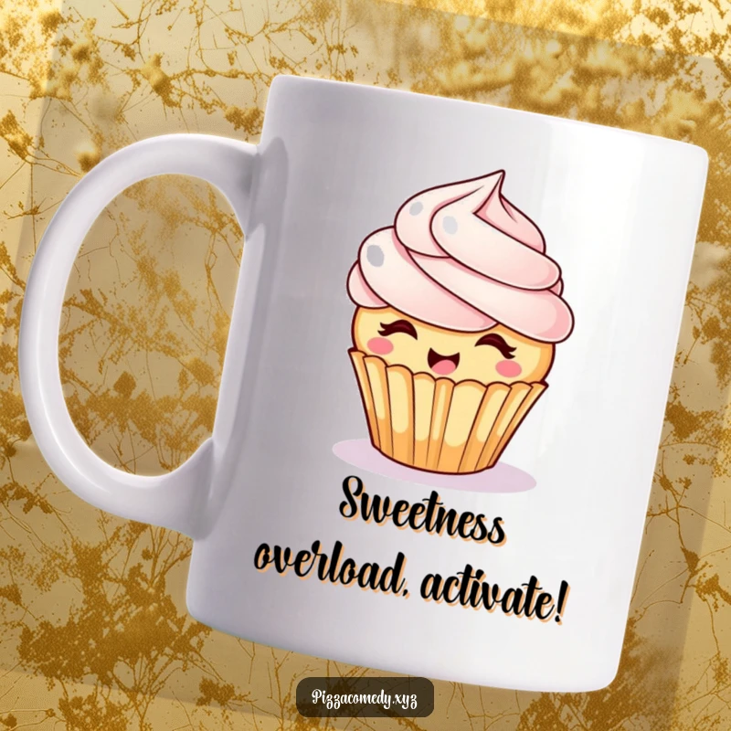 Funny Giggling Cupcake Mug: A cupcake with frosting hair spins joyfully, radiating happiness and fun.