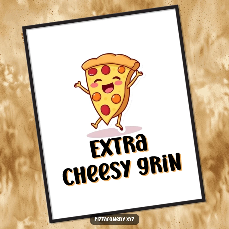 Funny Pizza Digital Art Print: Downloadable art of a pizza slice cartwheeling, bringing instant funny food decor.