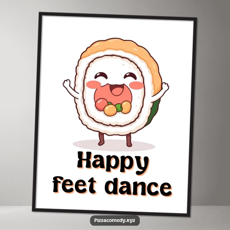 Funny Sushi Digital Art Print: Downloadable art of a sushi roll dancing, bringing instant funny rhythmic decor.