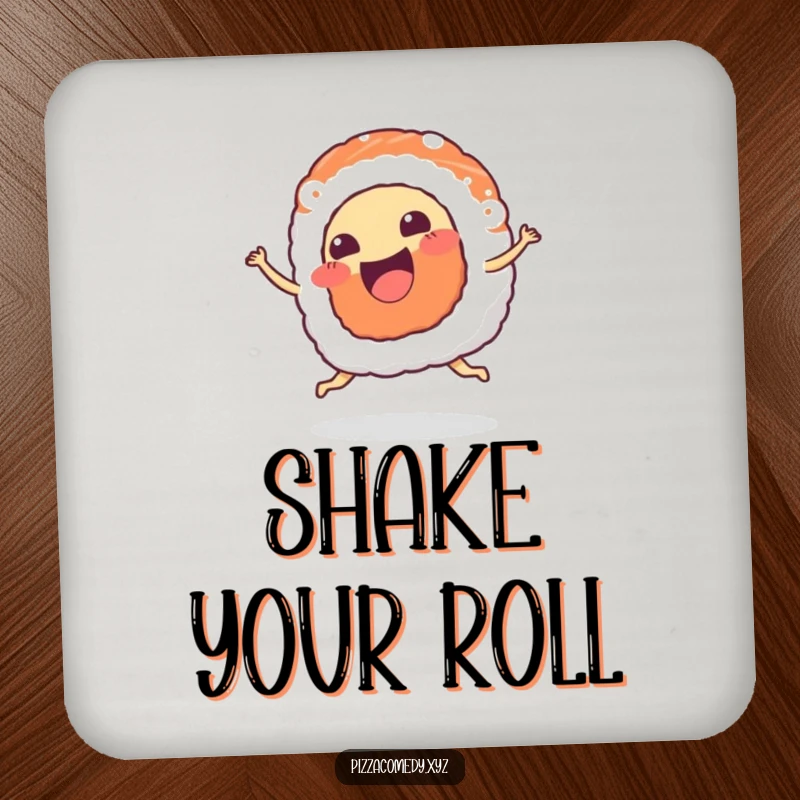 Funny Sushi Coaster: A piece of sushi with a happy mouth wiggles joyfully, protecting surfaces with flair.