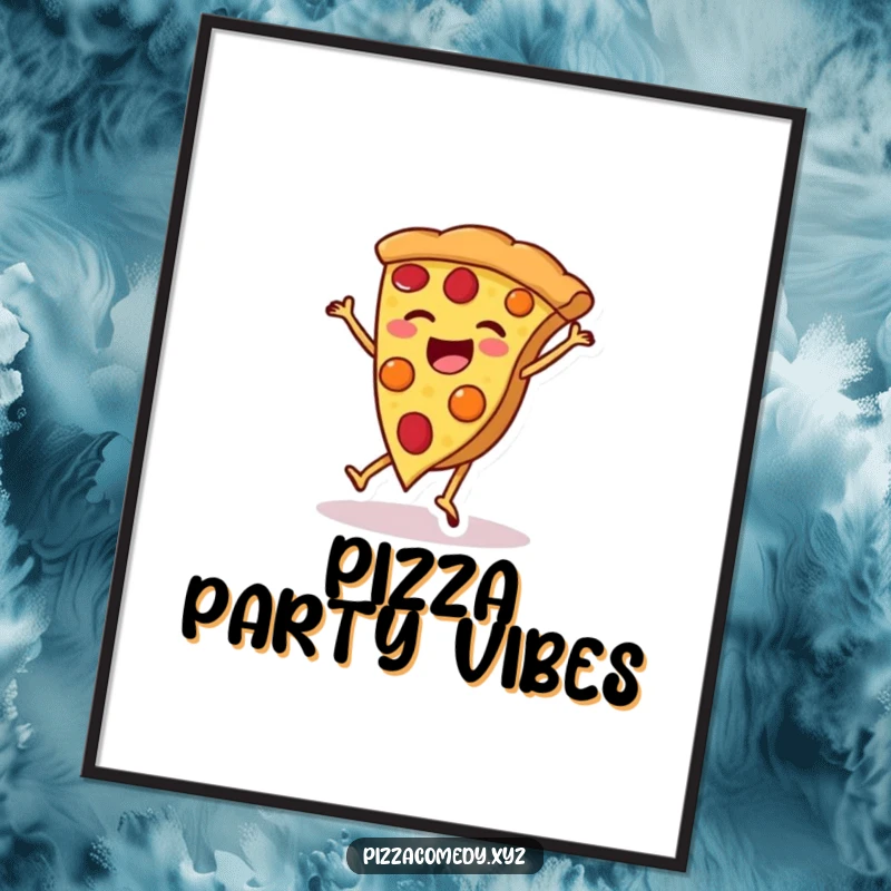 Funny Pizza Poster: A joyful pizza slice with legs cartwheeling, creating humorous wall art for a funny gift.