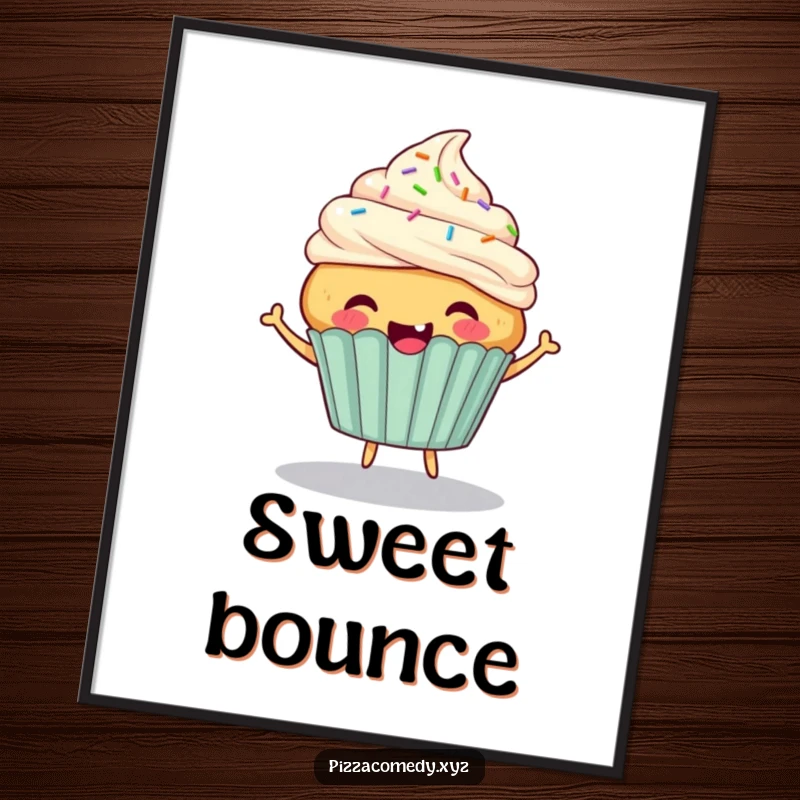 Funny Cupcake Poster: A cheerful cupcake with sprinkle hair bouncing energetically, adding sweet joy to walls.