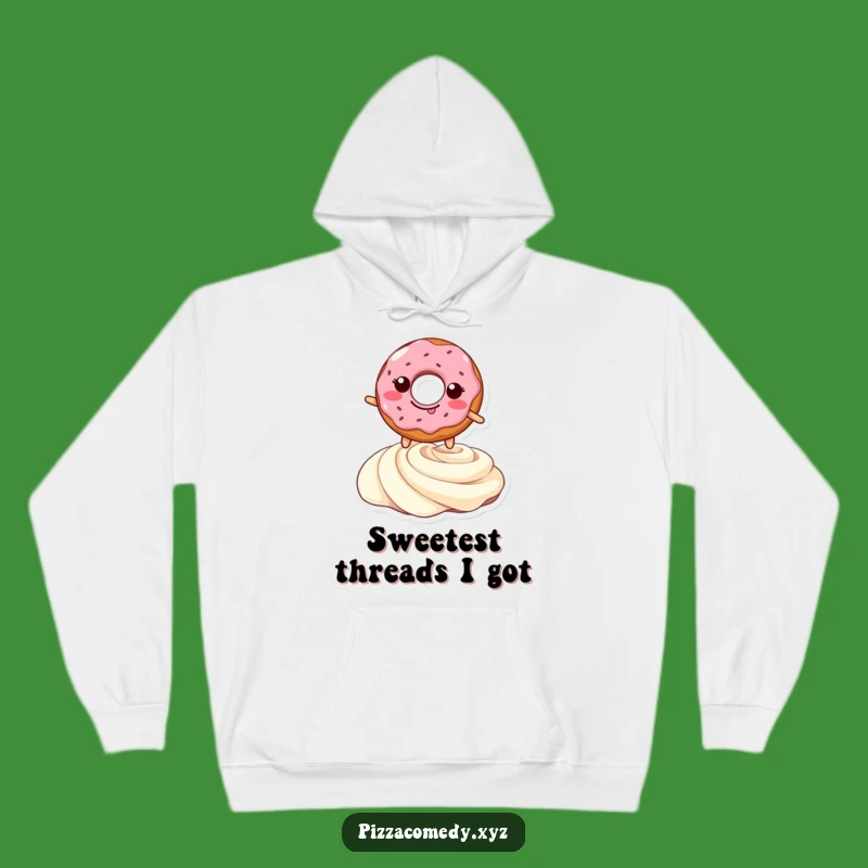 Funny Doughnut Leap Hoodie: Cozy Smiling Pastry Over Cream Swirl, Warm & Hilarious Funny Gift