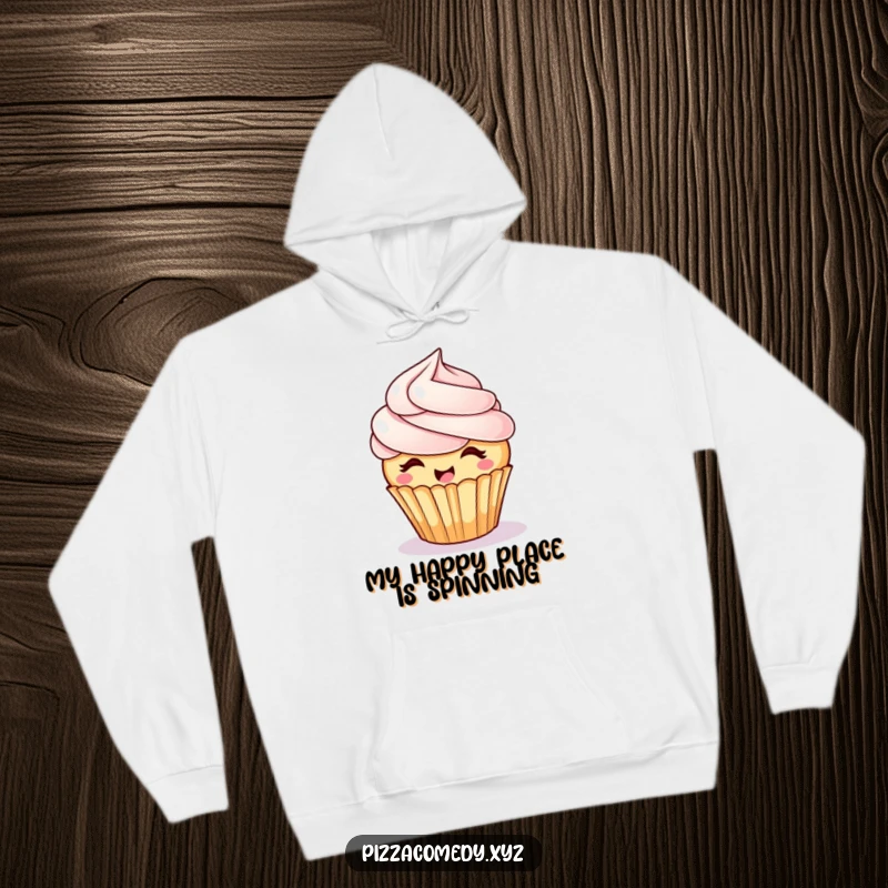 Funny Giggling Cupcake Hoodie: A cupcake with frosting hair is spinning happily, a cozy and humorous apparel choice.