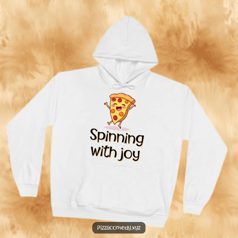 Funny Pizza Hoodie: A cozy hoodie featuring a happy pizza slice doing a cartwheel, perfect for funny gift-givers.