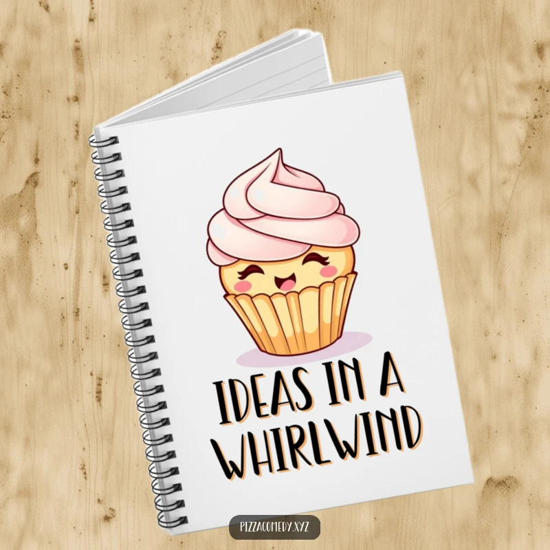 Funny Giggling Cupcake Notebook: A cupcake with swirly frosting hair spins joyfully, making journaling a sweet experience.