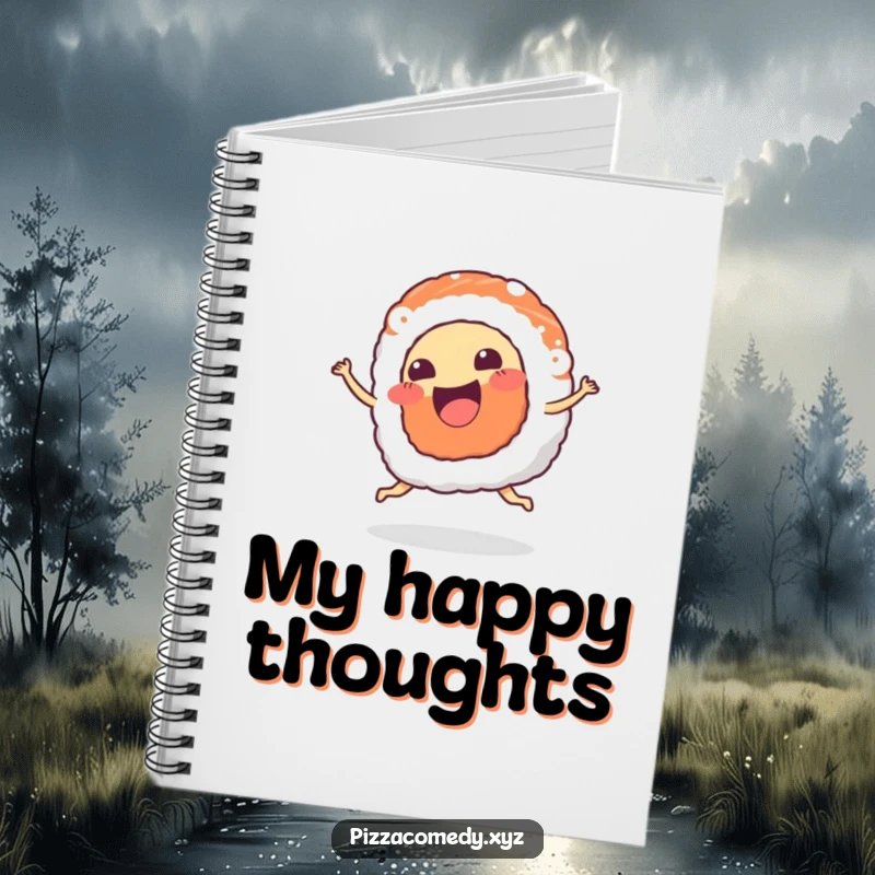 Funny Sushi Notebook: A piece of sushi with a happy mouth wiggles joyfully, great for notes.