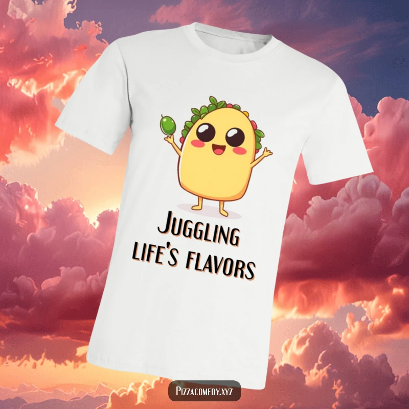 Funny Taco T-Shirt: A cheerful taco juggling olives with gusto, a fun and festive funny gift idea.