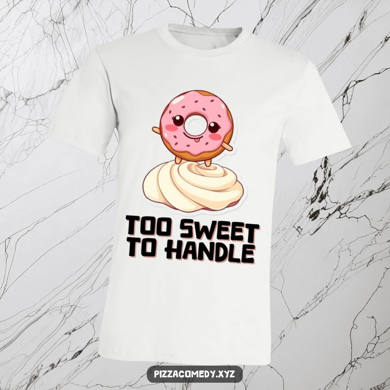 Funny t-shirt showcasing a grinning doughnut energetically leaping over a luscious cream swirl, radiating pure delight and sugary fun.
