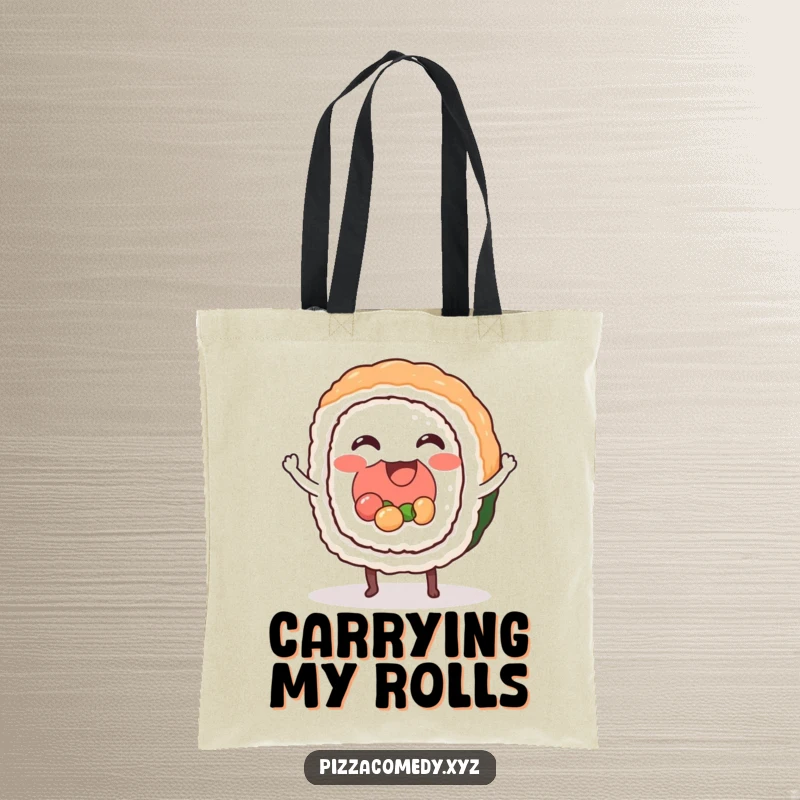 Funny Sushi Tote Bag: A happy sushi roll dancing, a fun and musical funny gift.