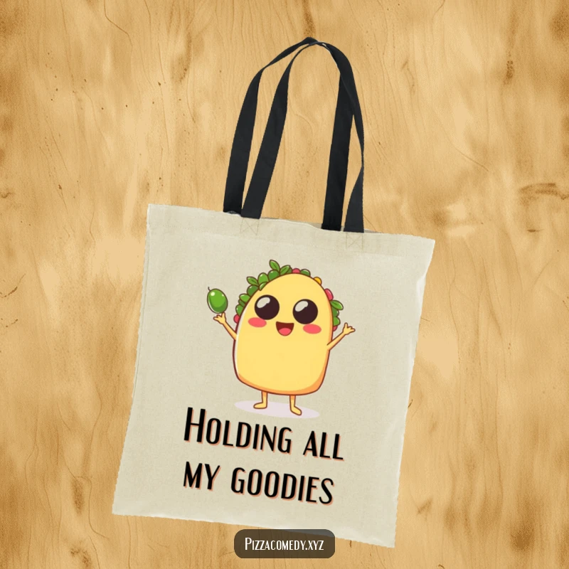 Funny Taco Tote Bag: A joyful taco juggling olives, a fun and practical funny gift.